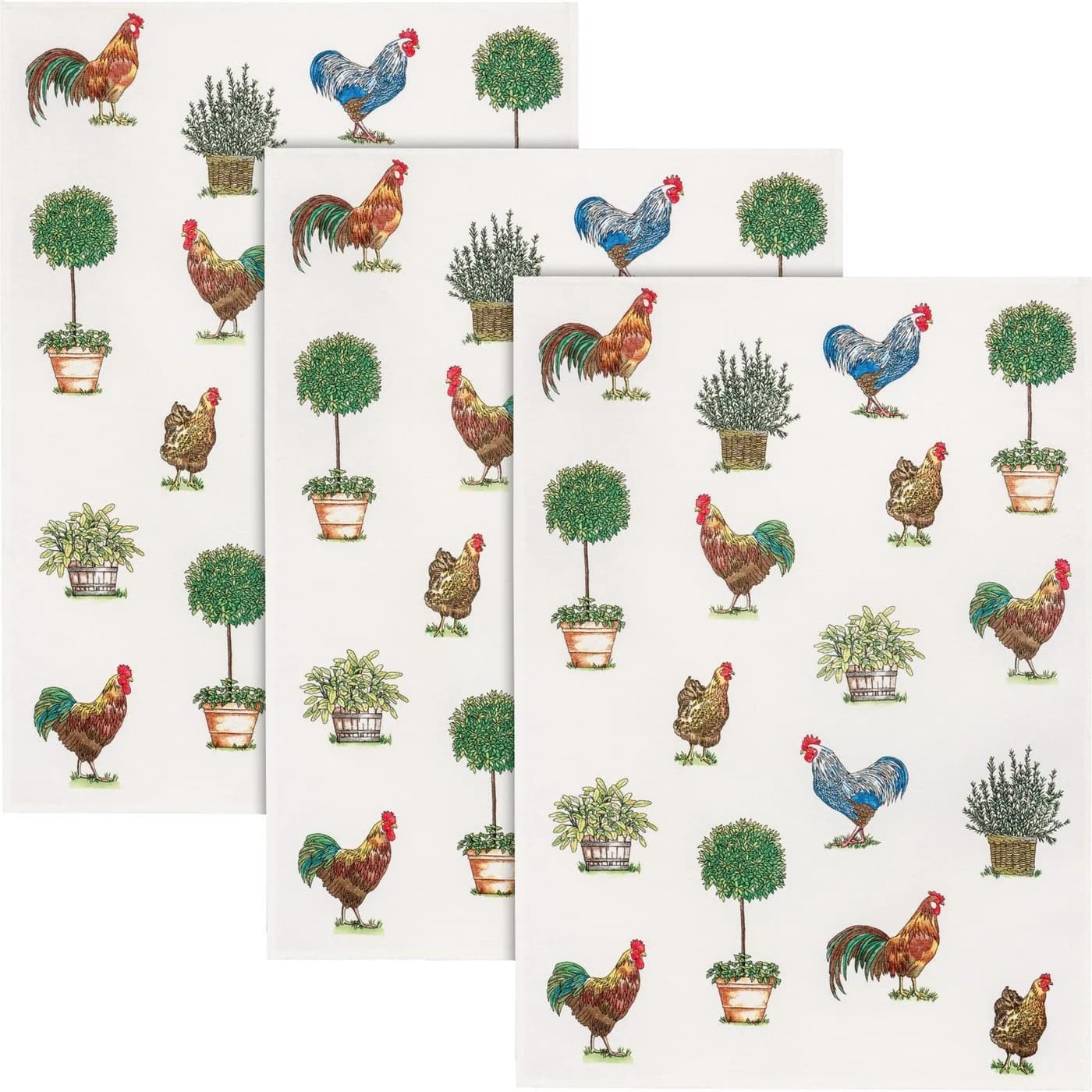 Kracht Geschirrtuch 3er-Pack Halbleinen Hühnermotiv Landhausstil