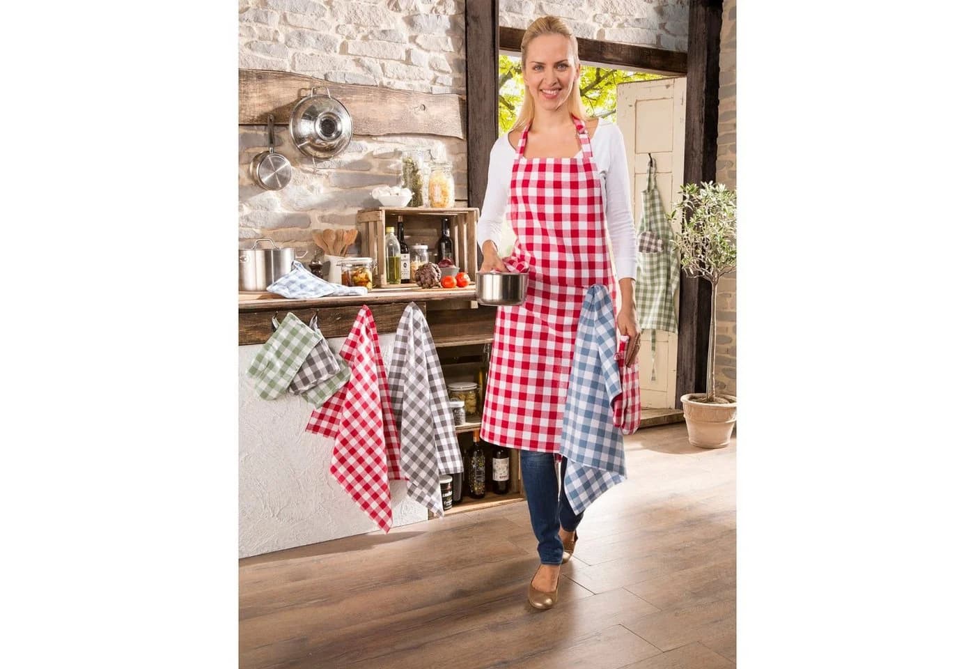 REDBEST Topflappen Nashville 2er-Pack Grau Karo Baumwolle