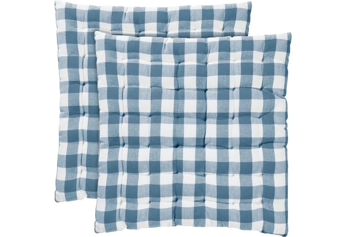 REDBEST Stuhlkissen Nashville 2er-Pack Karo Landhausstil Blau - Bild 2