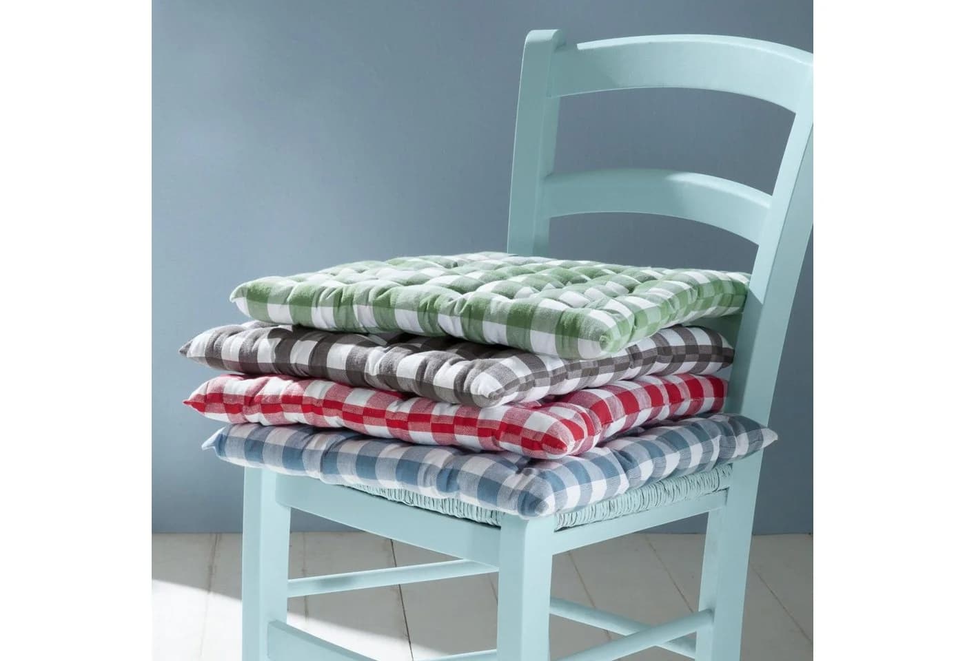 REDBEST Stuhlkissen Nashville 2er-Pack Karo Landhausstil Blau - Bild 3