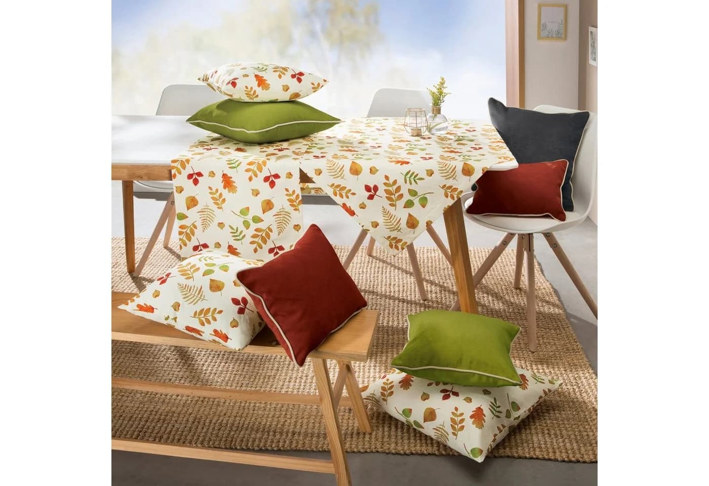 Erwin Müller Mitteldecke Bügelfrei Blätter Design Bunt