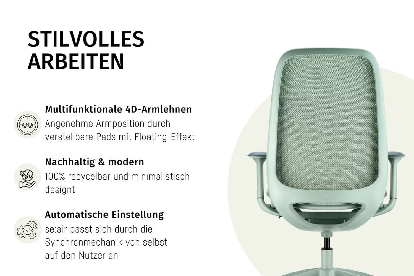 sedus Bürostuhl se:air Grün/Lichtgrau mit Kinetic-Swing-Mechanik - Bild 5