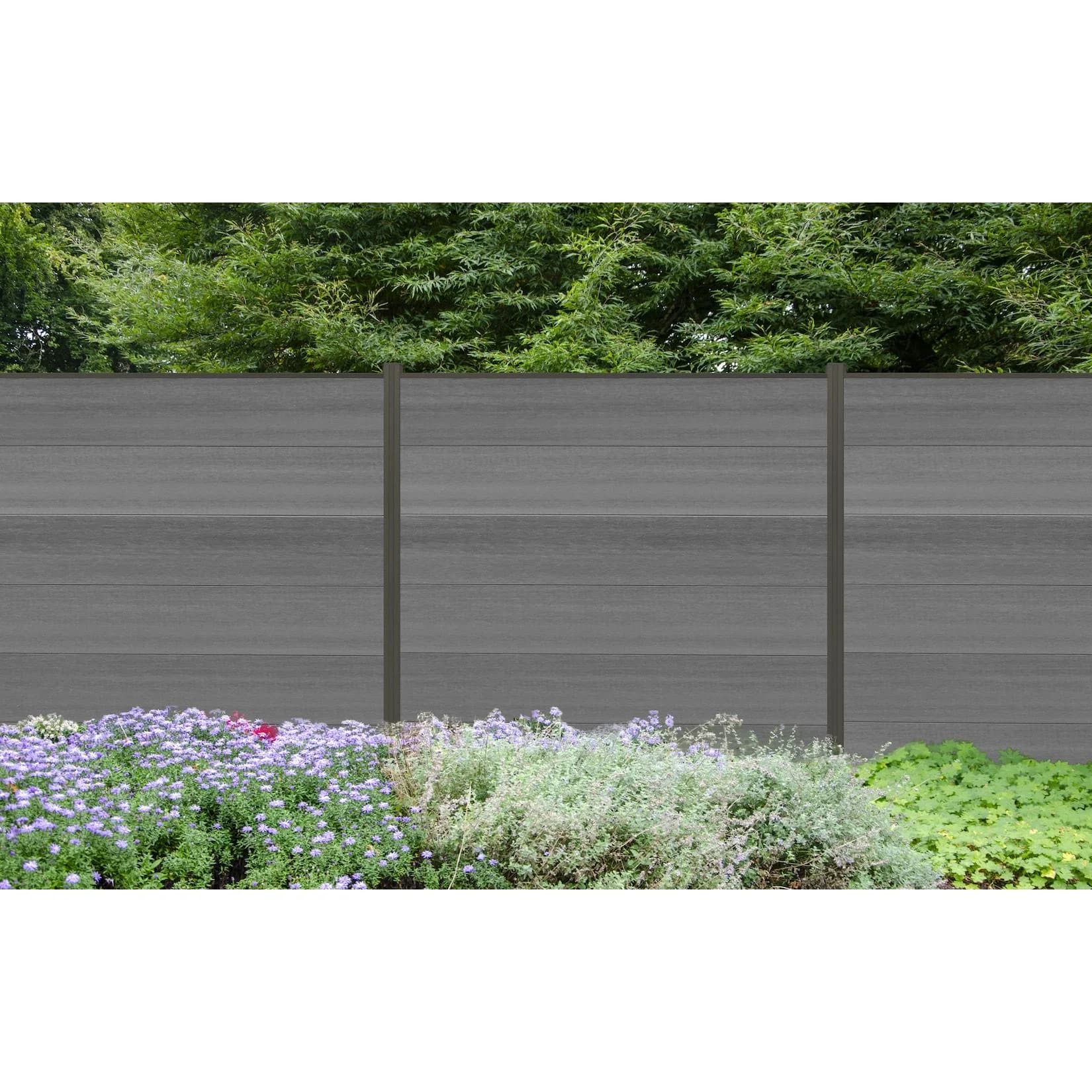 WPC Sichtschutzzaun Cora Line Grau mit Alu-Pfosten Anthrazit