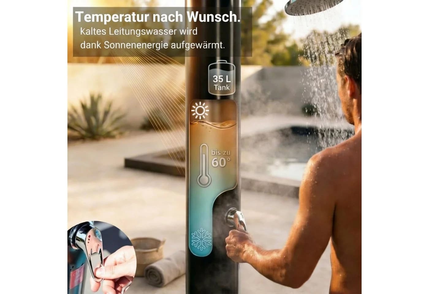 NovaTerra Solardusche Gartendusche Campingdusche Schwarz - Bild 3