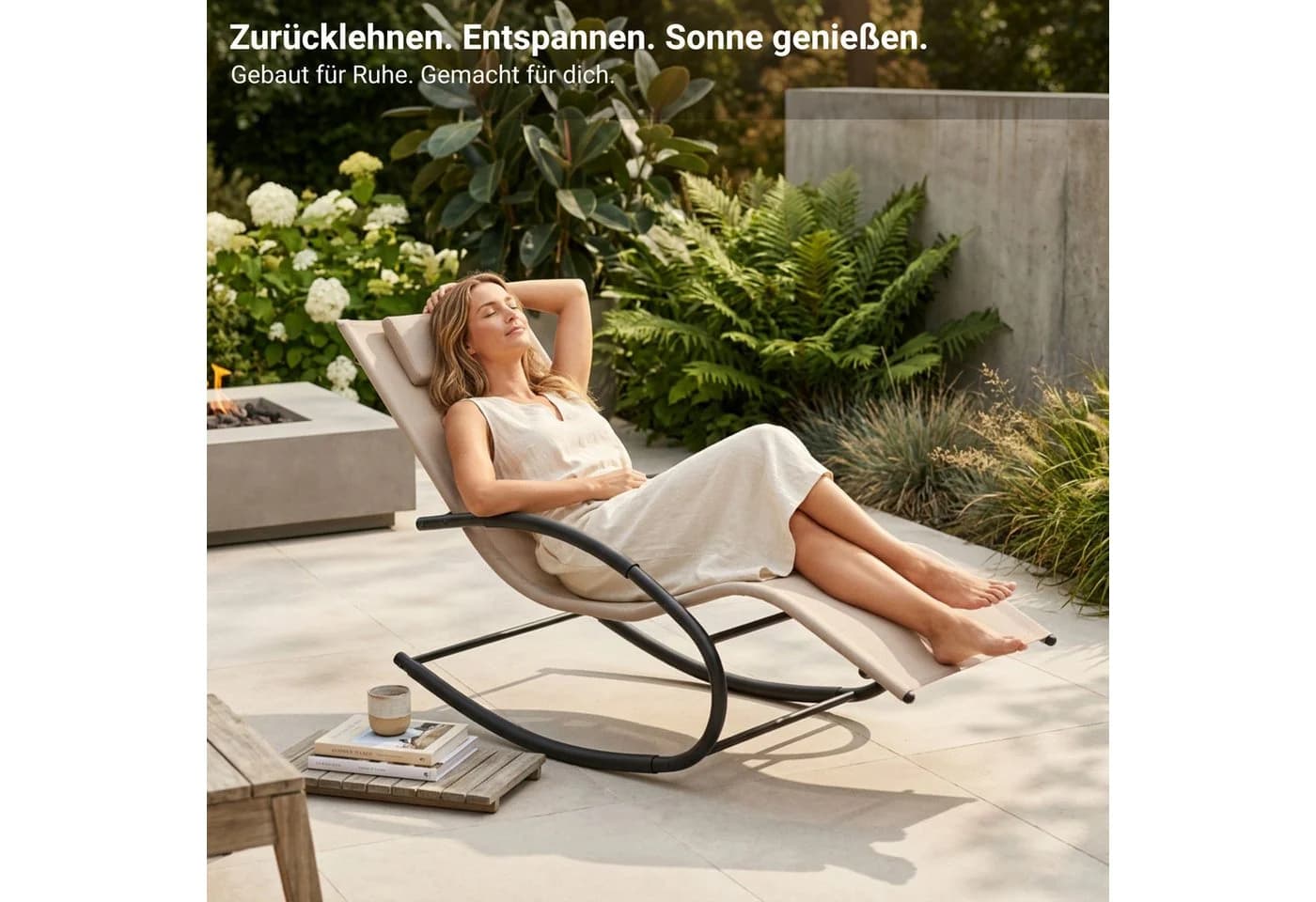 NovaTerra Gartenliege Premium Beige Wetterfest