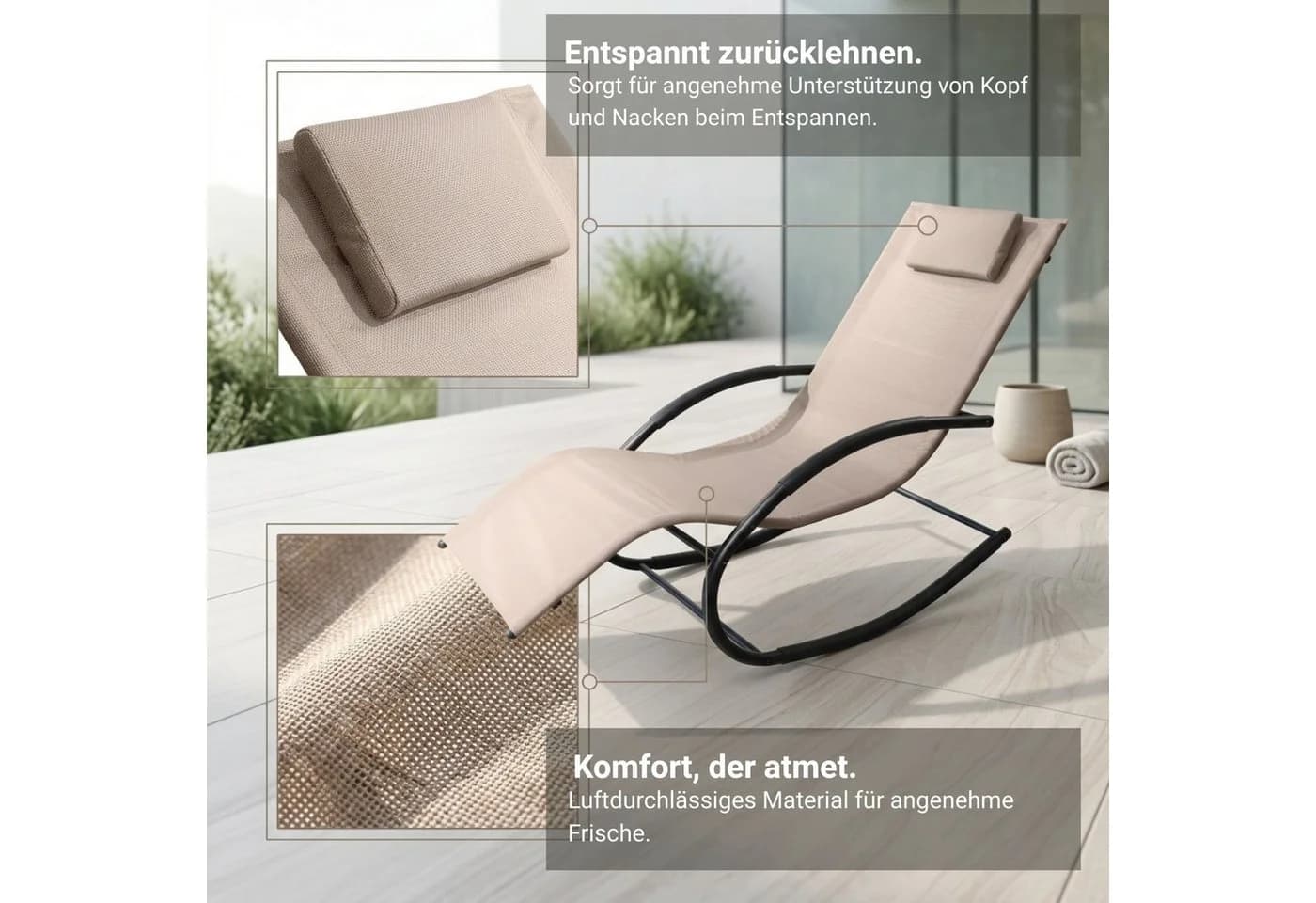 NovaTerra Gartenliege Premium Beige Wetterfest - Bild 4