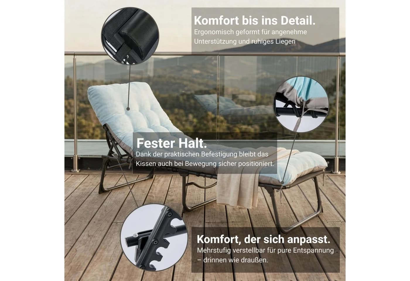 NovaTerra Campingliege Klappbar mit Matratze Steinblau/Steingrau - Bild 4