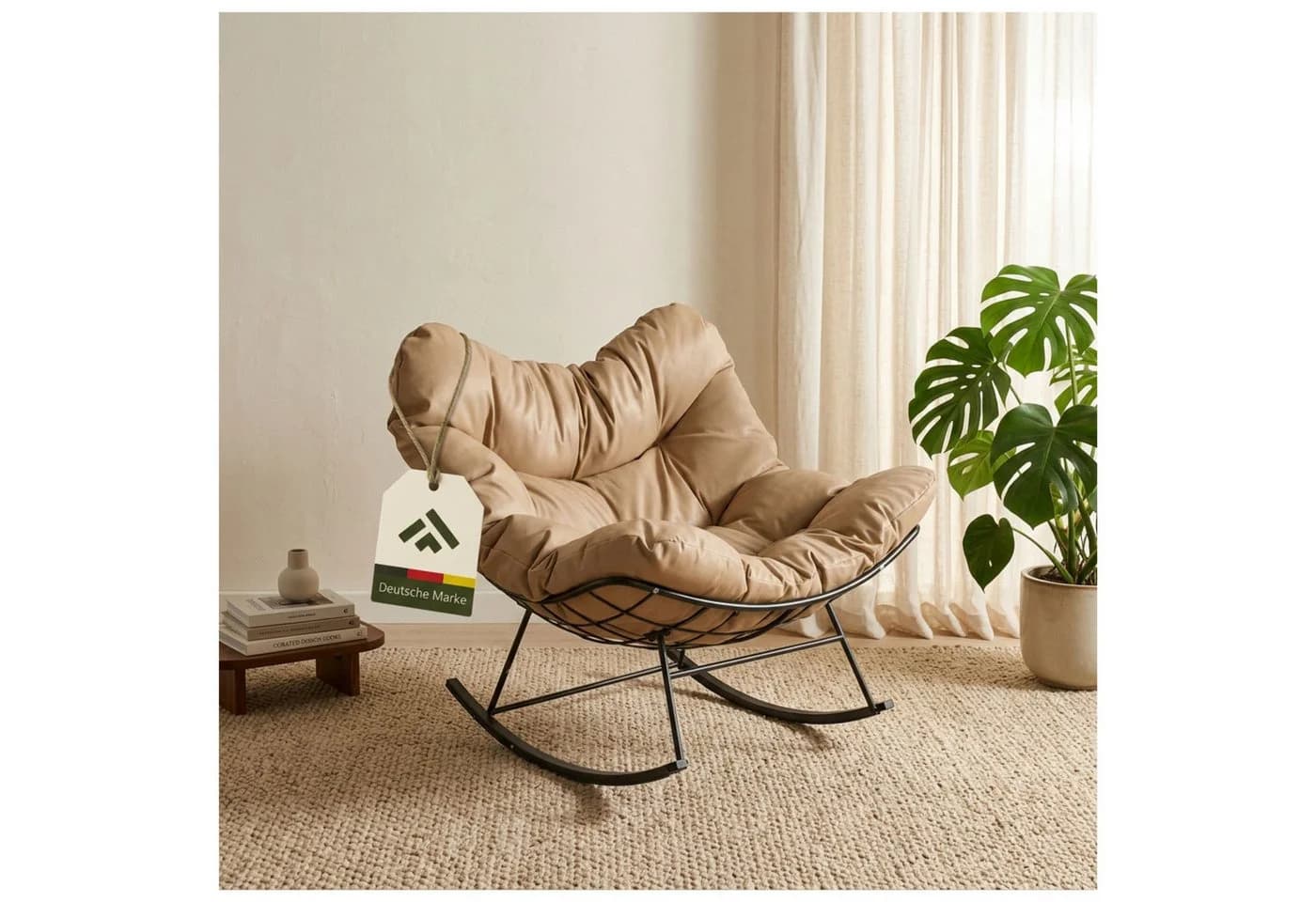 NovaTerra Schaukelstuhl mit Kissen Taupe Modern - Bild 2