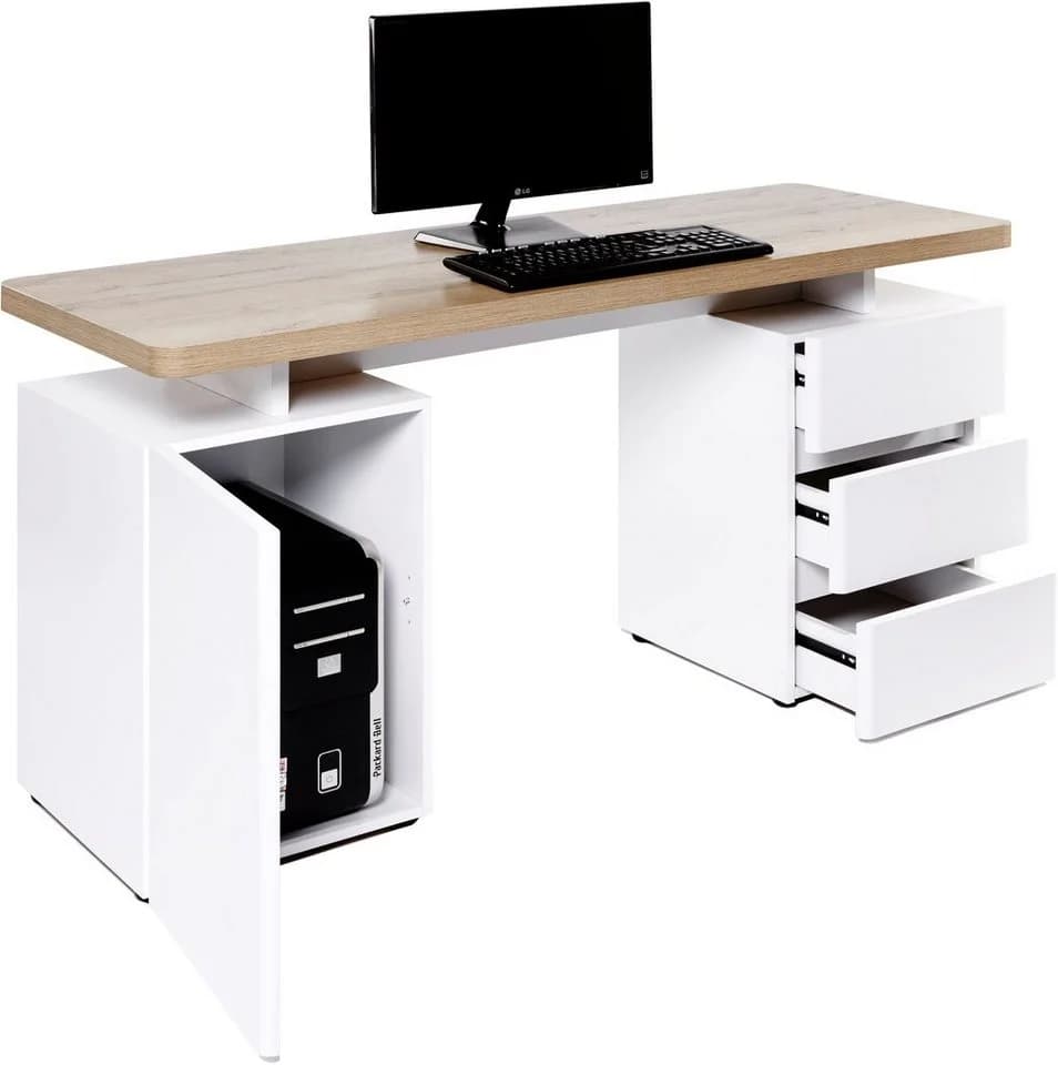 Jahnke CU-LIBRE C 250 Schreibtisch Riviera Eiche Weiß - Bild 4