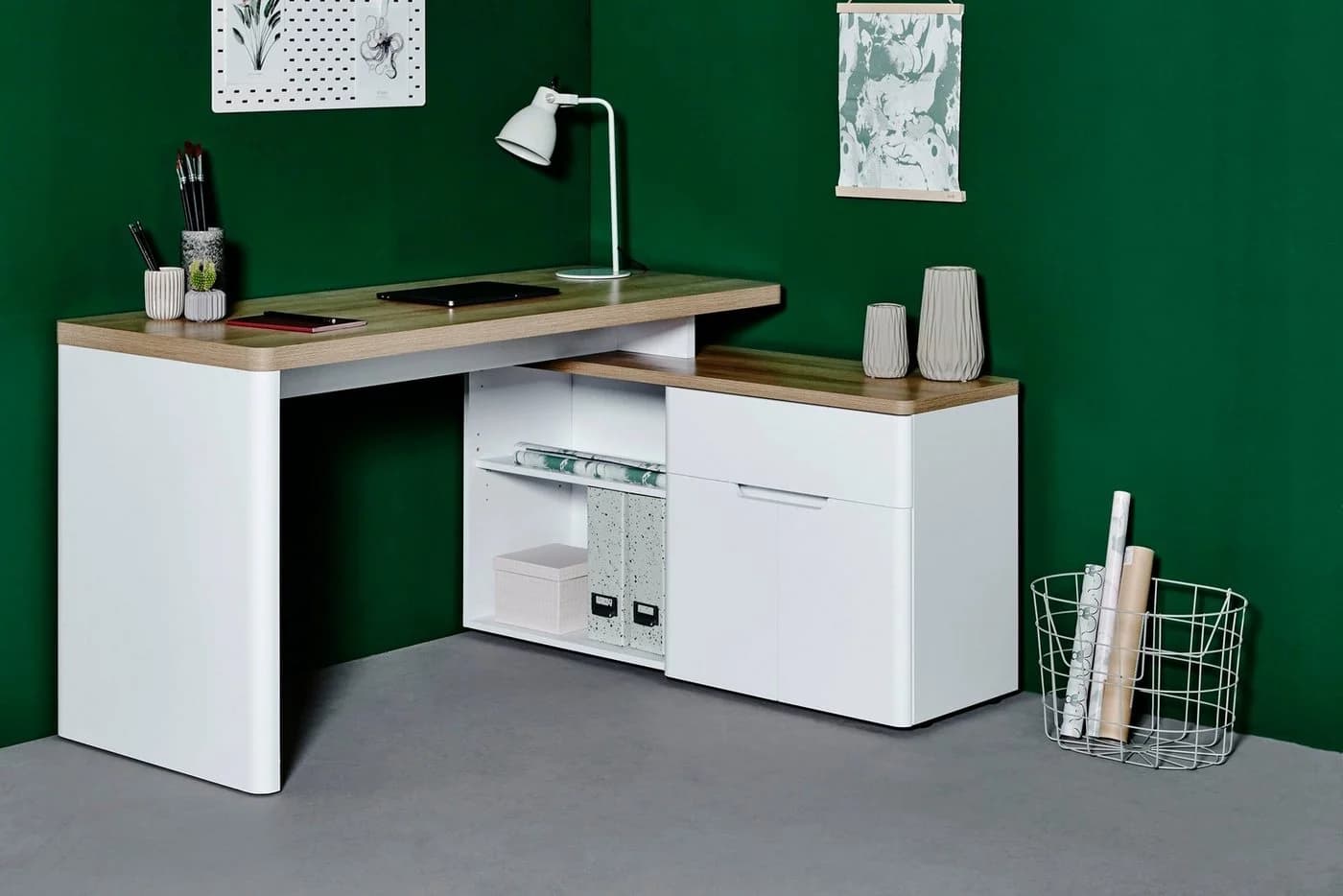 JAHNKE Eckschreibtisch CU-LIBRE 150 E Riviera Eiche Weiß - Bild 2