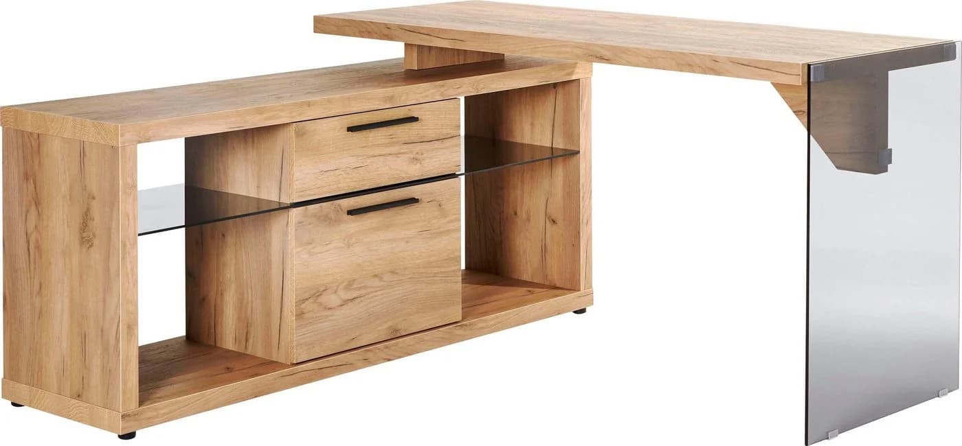 Eckschreibtisch JAHNKE LUX mit Schubladen und Glas - Bild 3