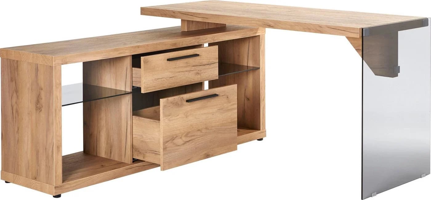 Eckschreibtisch JAHNKE LUX mit Schubladen und Glas - Bild 4