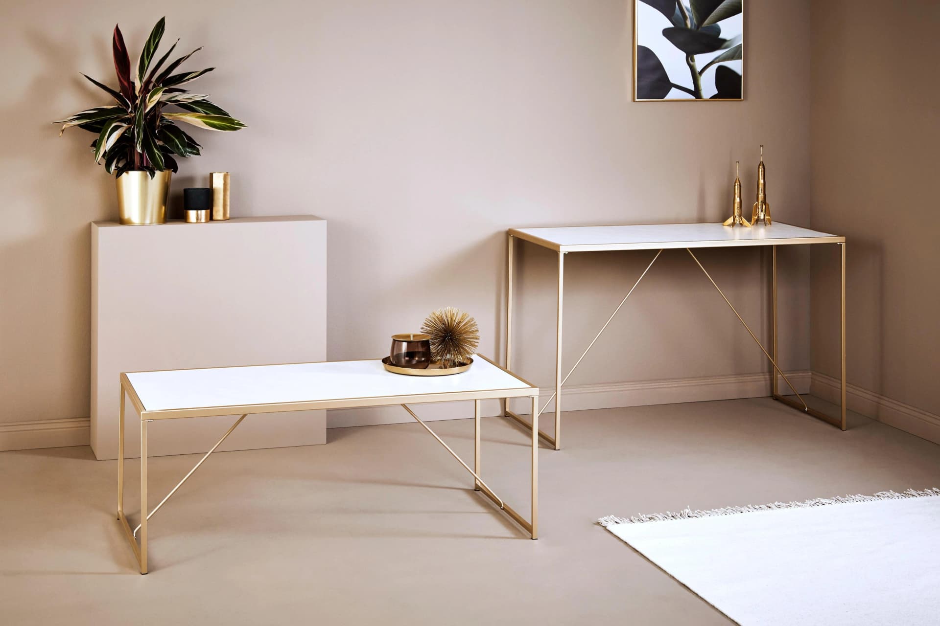 JAHNKE Couchtisch GLAM COFFEE Gold Marmor-Look