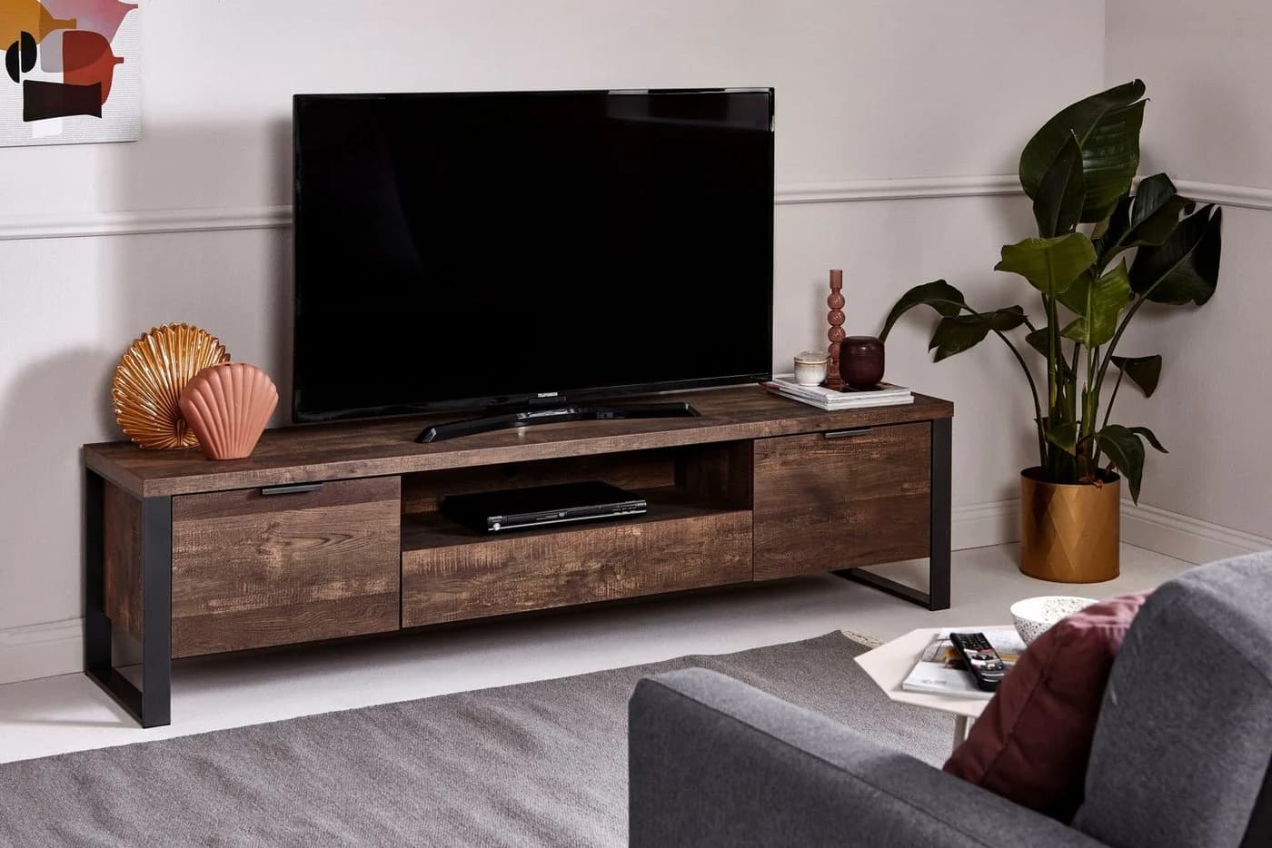 JAHNKE LOOP TV-Board Vintage Eiche Sideboard mit Metallfüßen