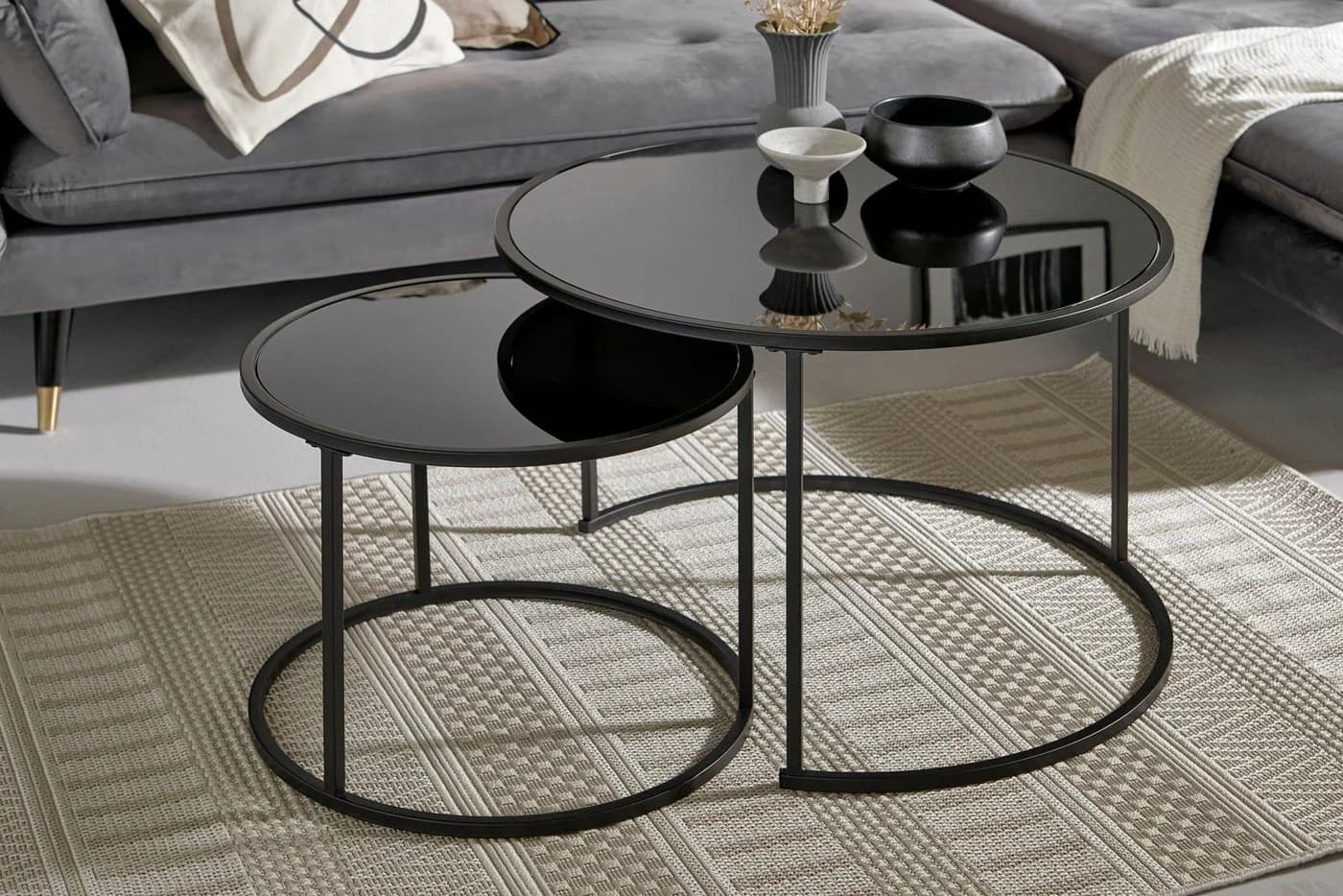 Jahnke Couchtisch SOL Coffee Set Schwarzglas Metall