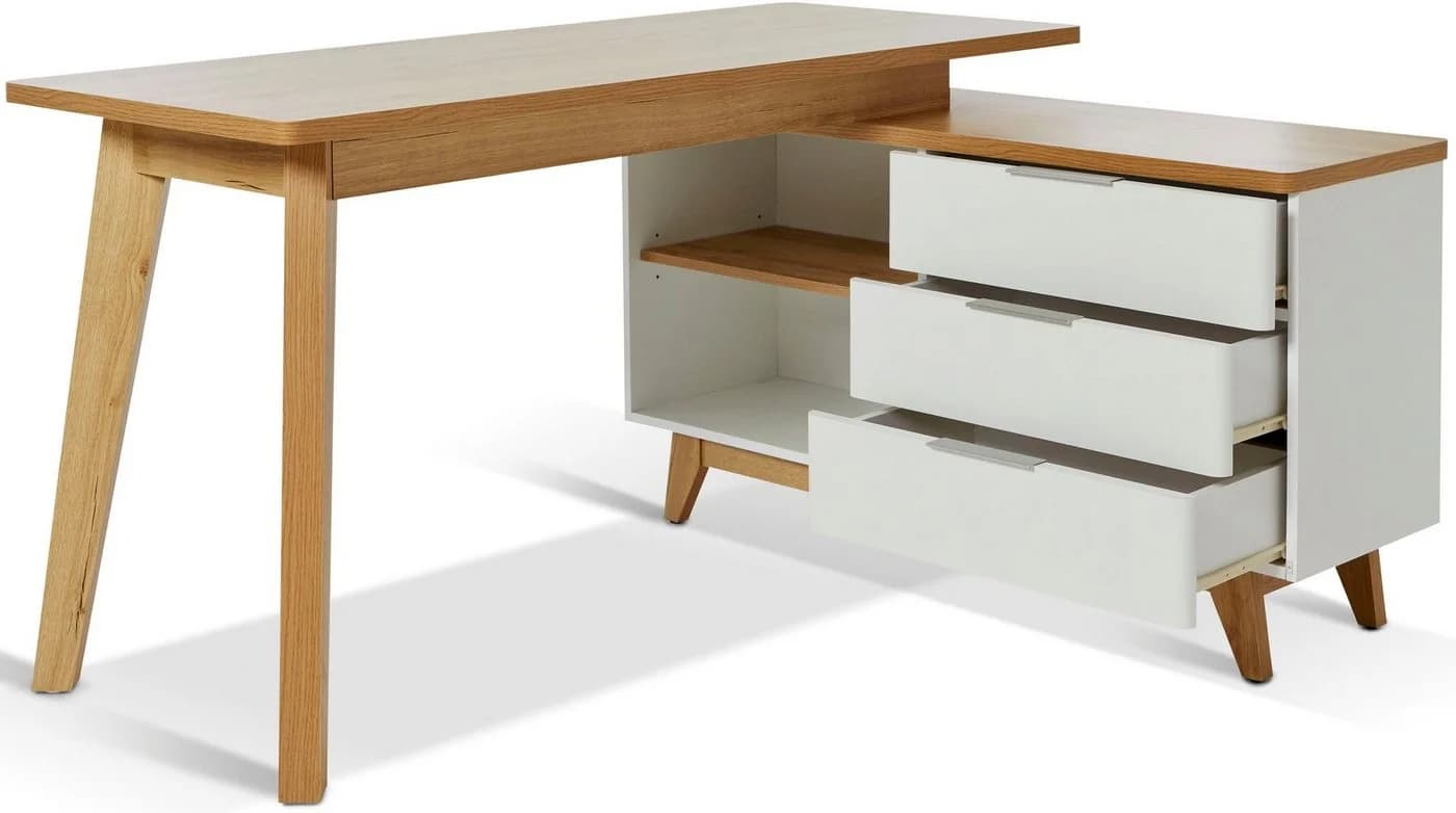 Jahnke Eckschreibtisch LIBRE D 240 E Braun/Weiß wechselseitig montierbar - Bild 5