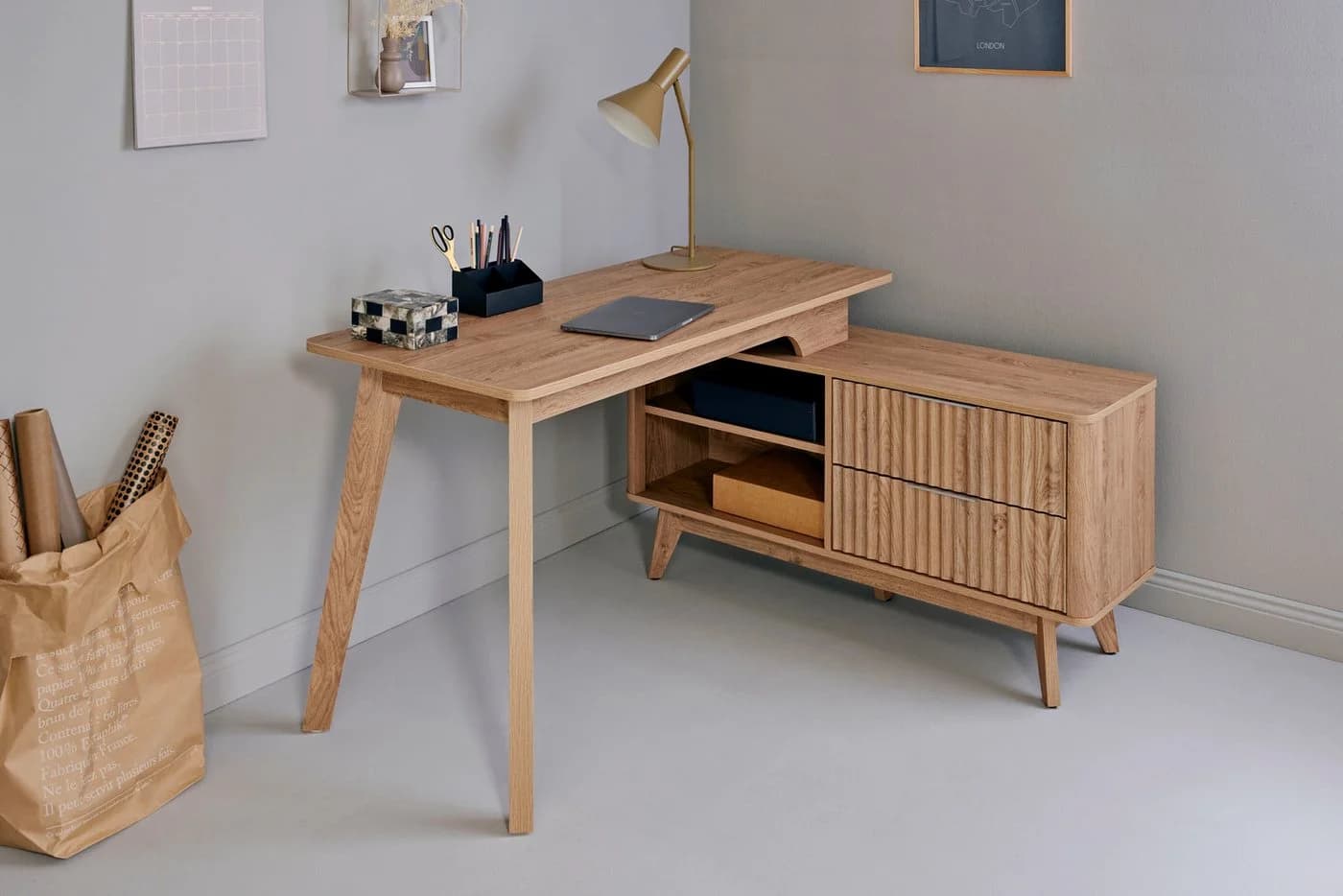Jahnke Eckschreibtisch WAVE C 150 E Braun Retro - Bild 2