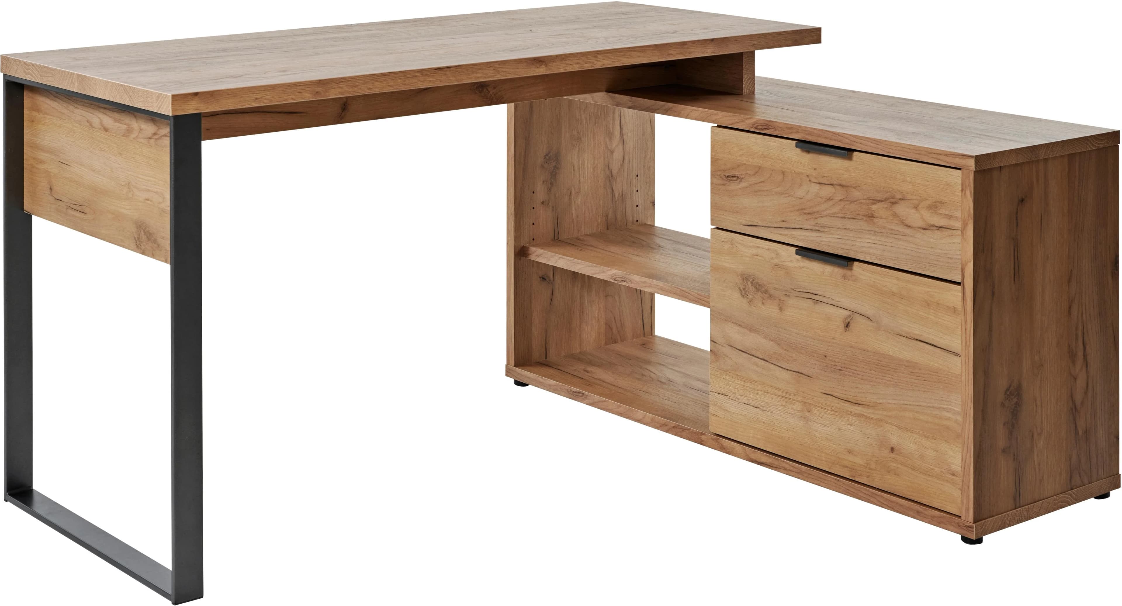Eckschreibtisch JAHNKE LOOP C 150 E Kerneiche Anthrazit mit Stauraum