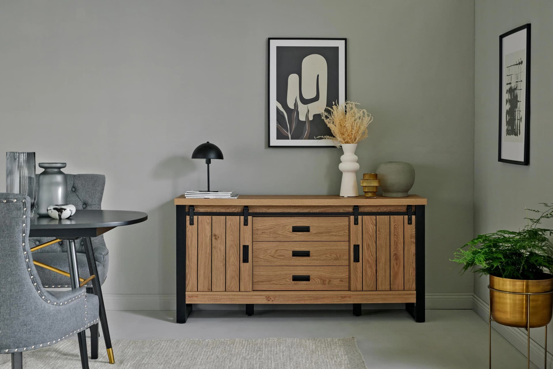 Sideboard JAHNKE SLIDE SBS 150 Montana Eiche Schwarz Schiebetüren