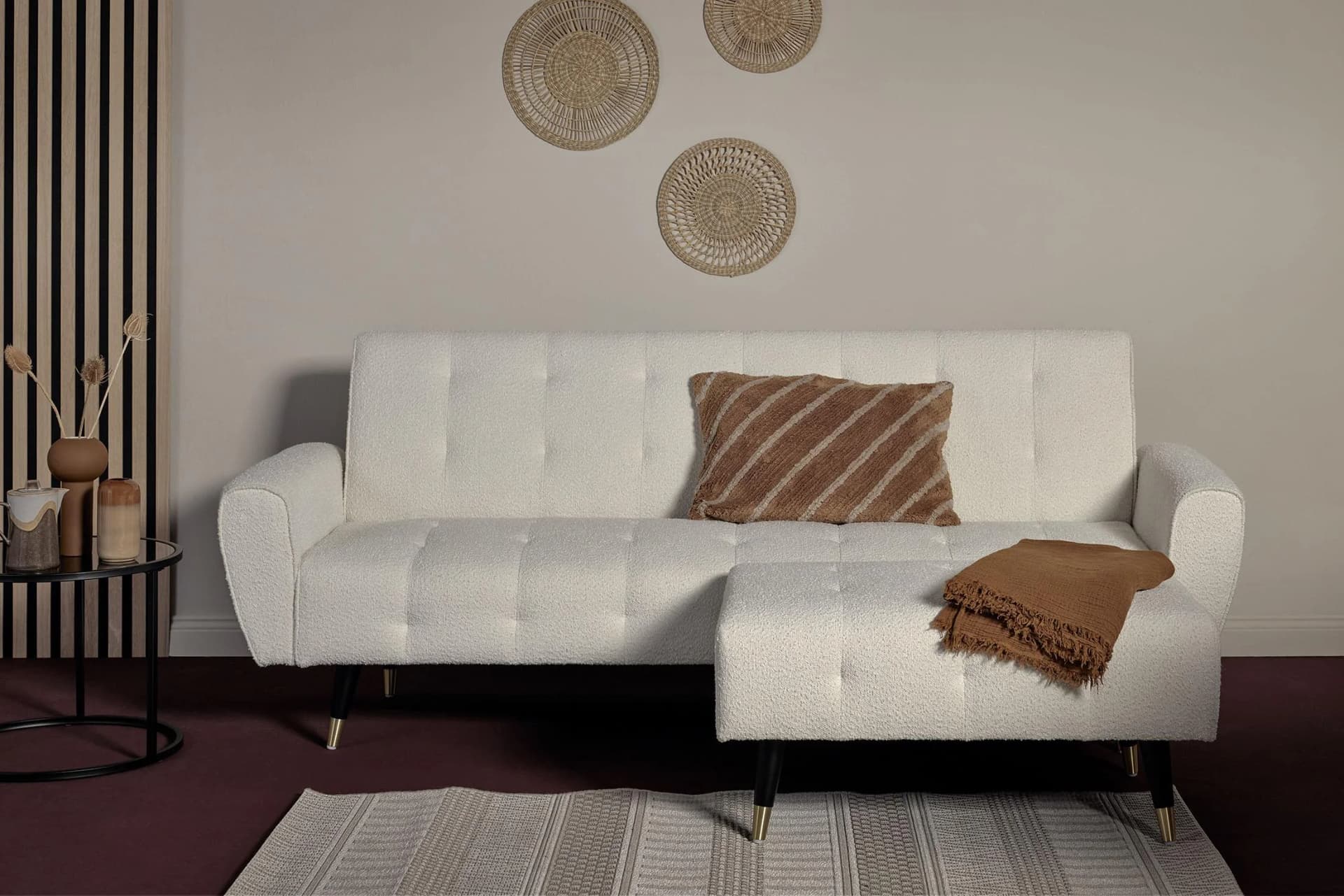 3-Sitzer Sofa Jahnke Chillax Dream Boucle Weiß mit Schlaffunktion