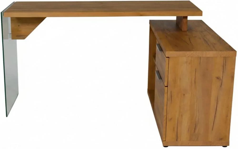 JAHNKE Eckschreibtisch LUX C 135 E Kerneiche/Glas
