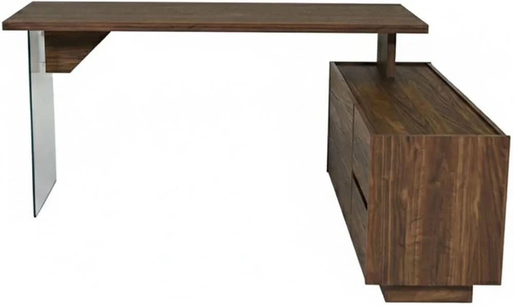 JAHNKE Eckschreibtisch LUX C 160 E Walnuss/Glas mit Schubladen