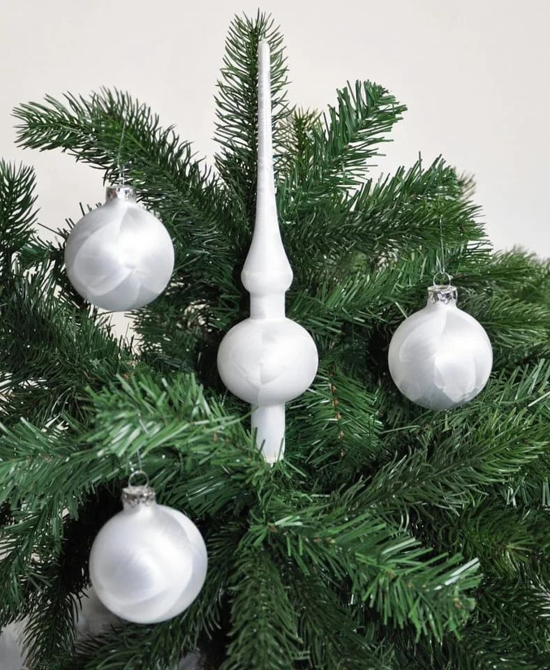 JACK Christbaumschmuck Set 15x Kugel 6cm + 1x Spitze 25cm Weiß Eislack Glas - Bild 2