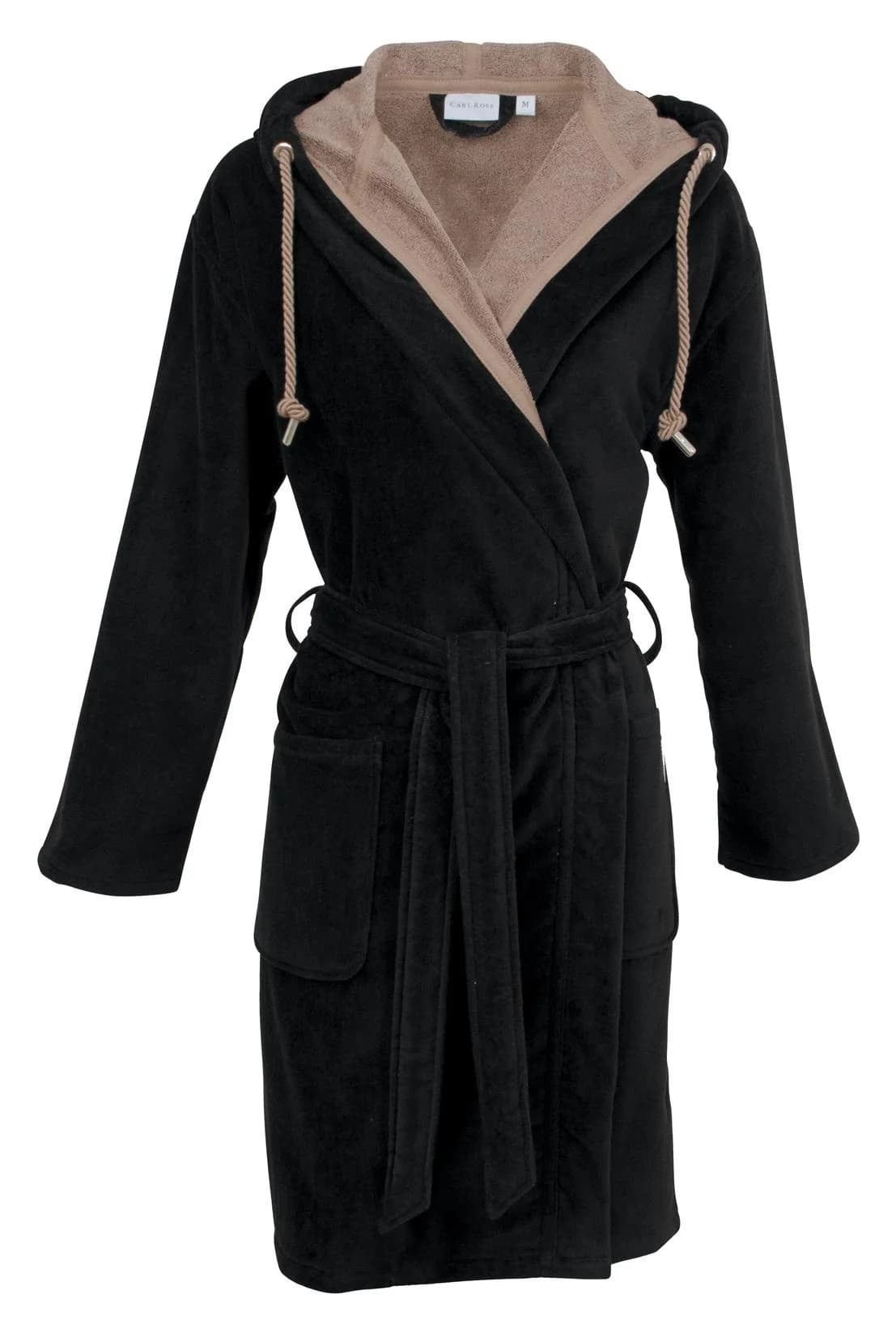 Unisex-Bademantel CARL ROSS Velours Kapuze Schwarz Khaki