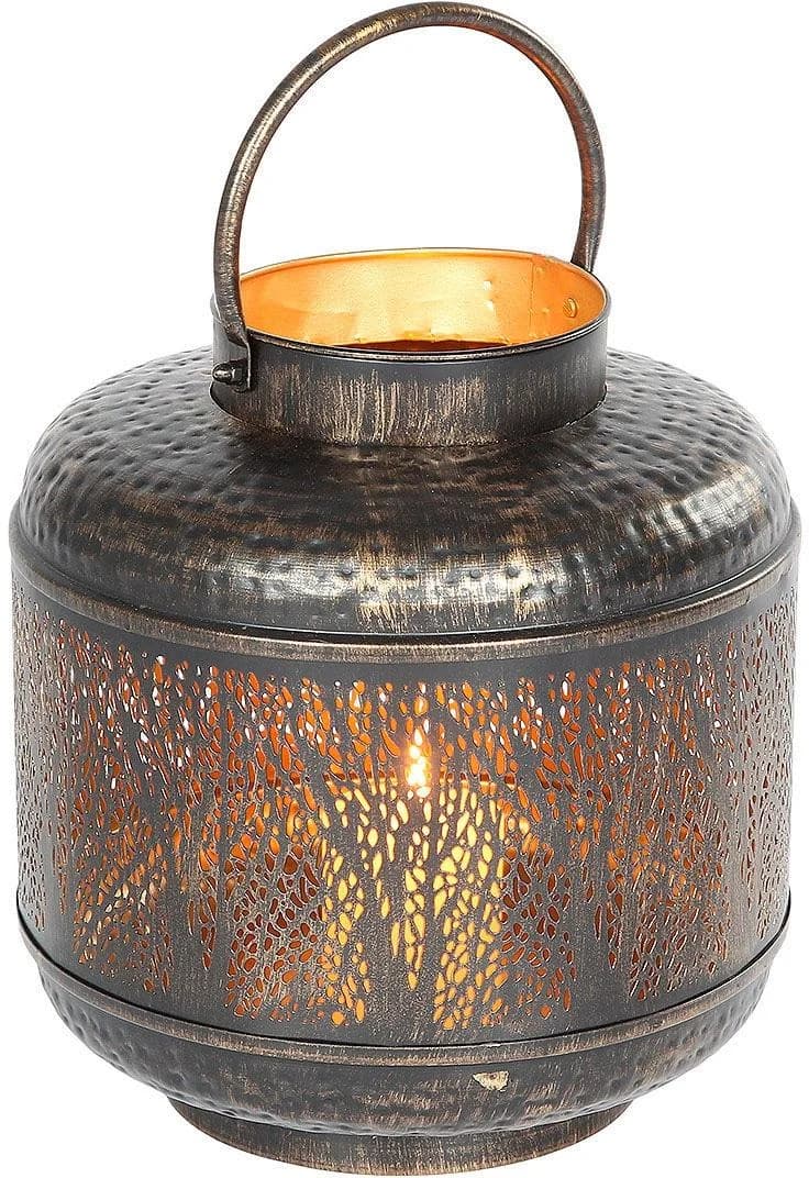 AMBIENTE HAUS Kerzenlaterne Walddesign mit Griff Gold Schwarz