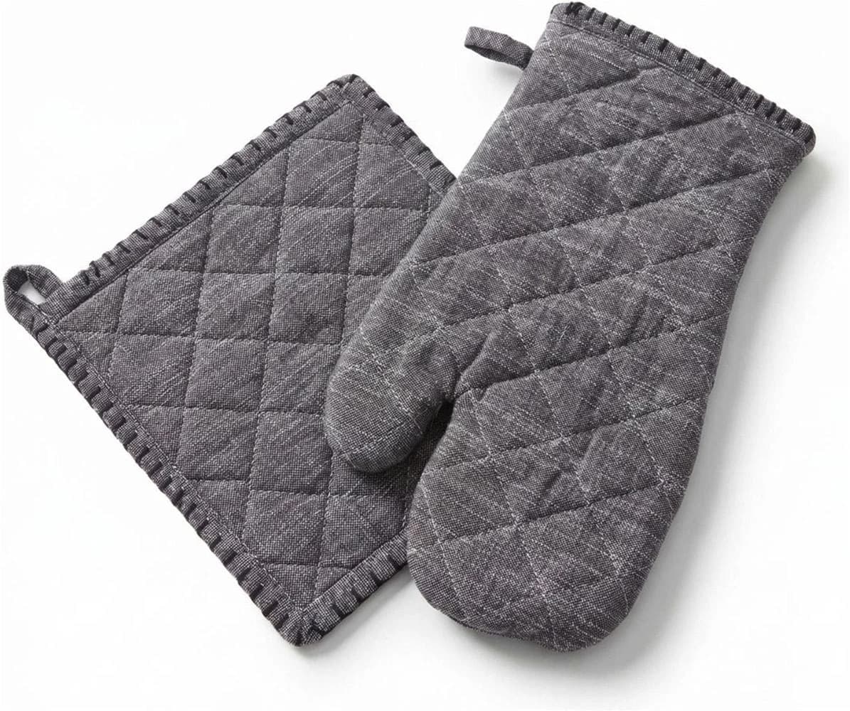 HOME AFFAIRE Topflappen & Handschuhe Set Grau Baumwolle