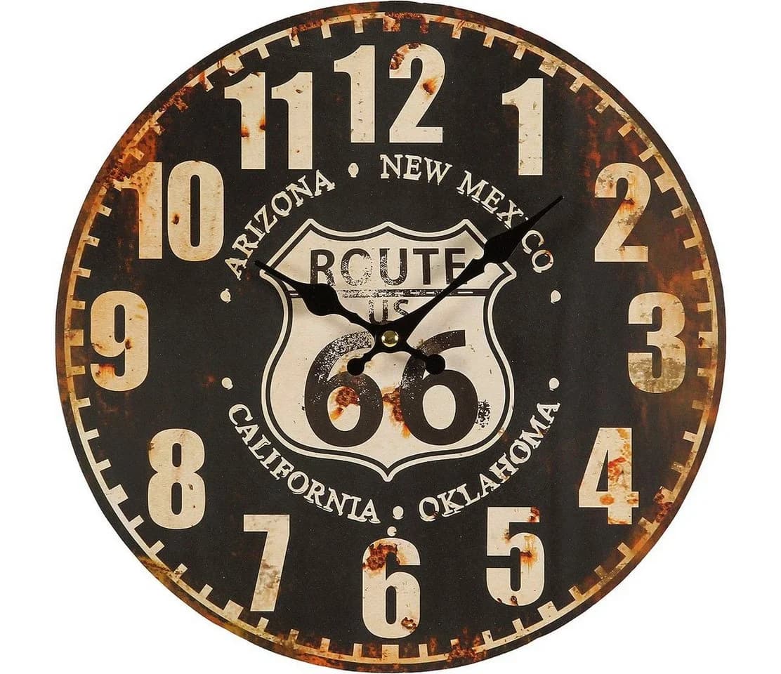 AMBIENTE HAUS Route 66 Wanduhr Schwarz 28cm