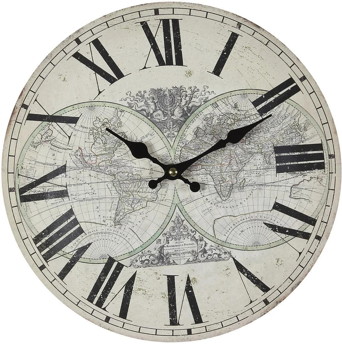 AMBIENTE HAUS Landkarte Wanduhr 28cm Natur Schwarz