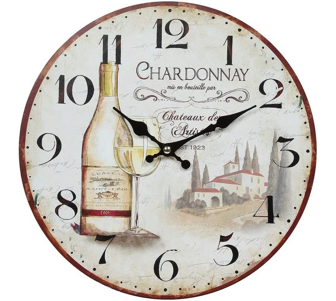 AMBIENTE HAUS Wanduhr Wein Bunt 28cm MDF
