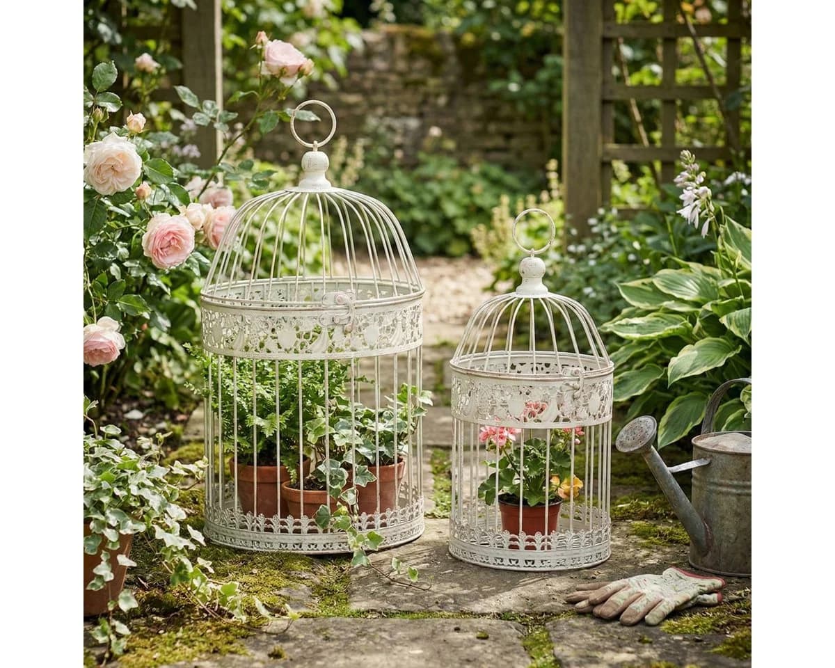 AMBIENTE HAUS Vogelkäfig Set Weiß Metall 2er Outdoor Indoor - Bild 5