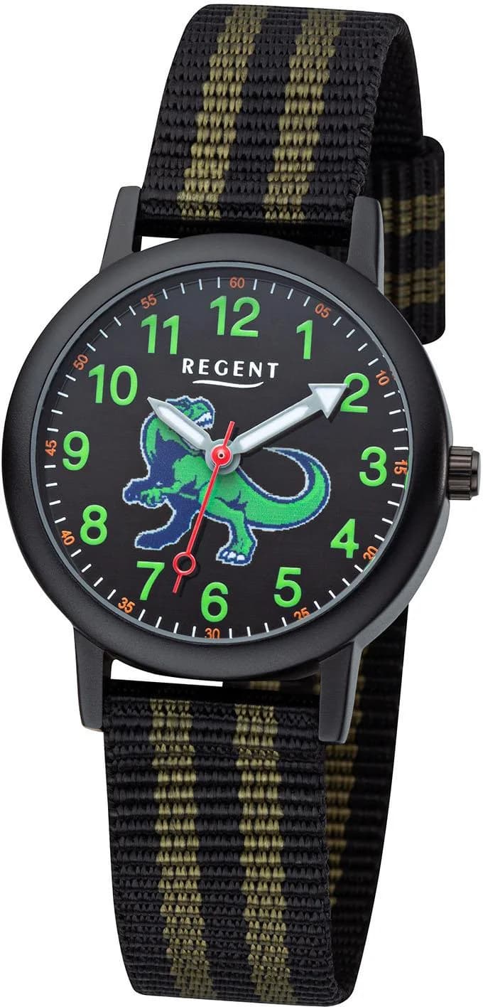 Quarzuhr REGENT Dinosaurieruhr schwarz olivgrün Kinderuhr
