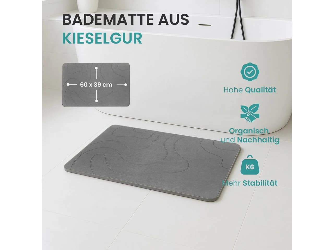 ArtUniverse Badematte Kieslgurmatte dunkelgrau Modern - Bild 3