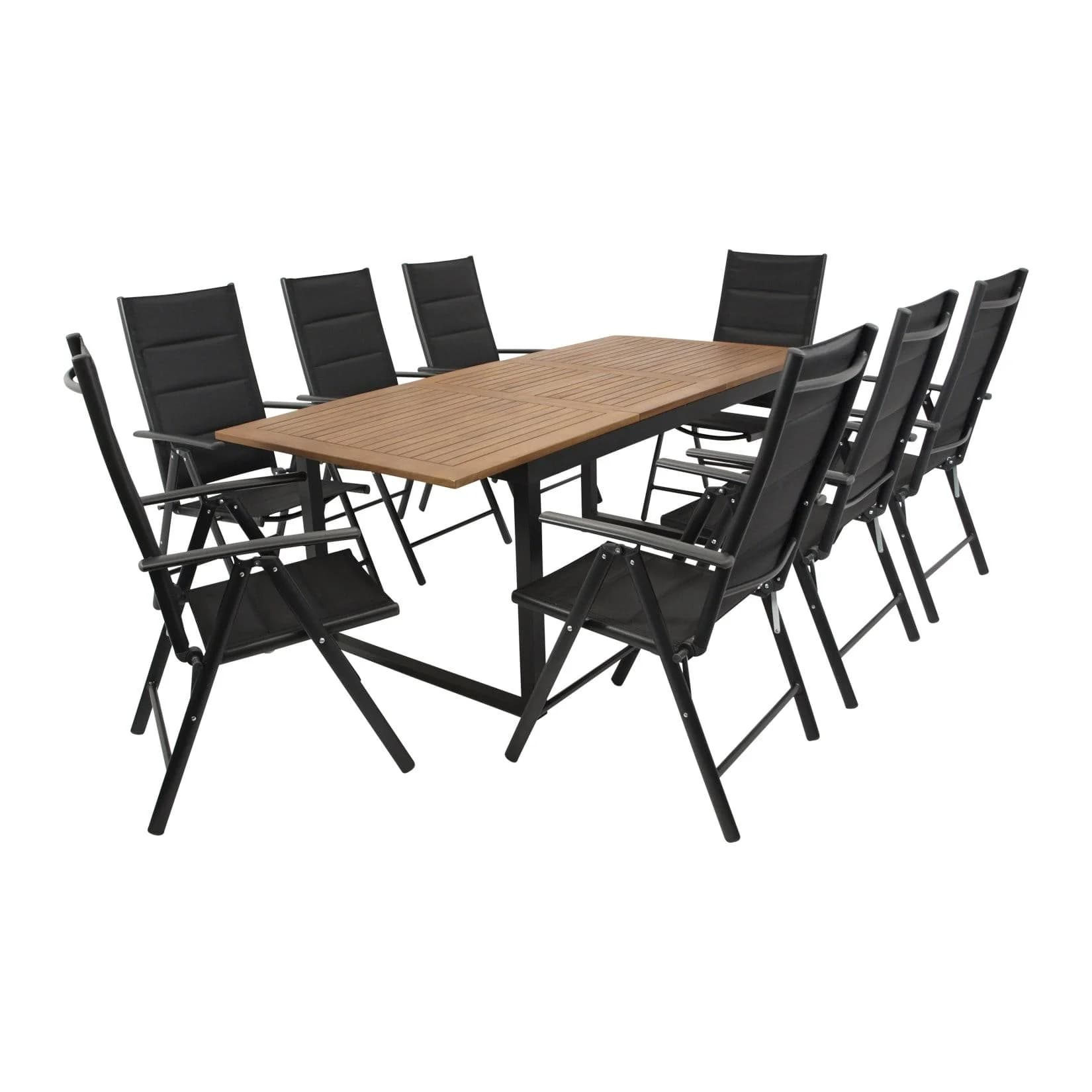 DEGAMO Rivello 9-teilig Gartenmöbel-Set Alu Akazie Kunstgewebe Schwarz
