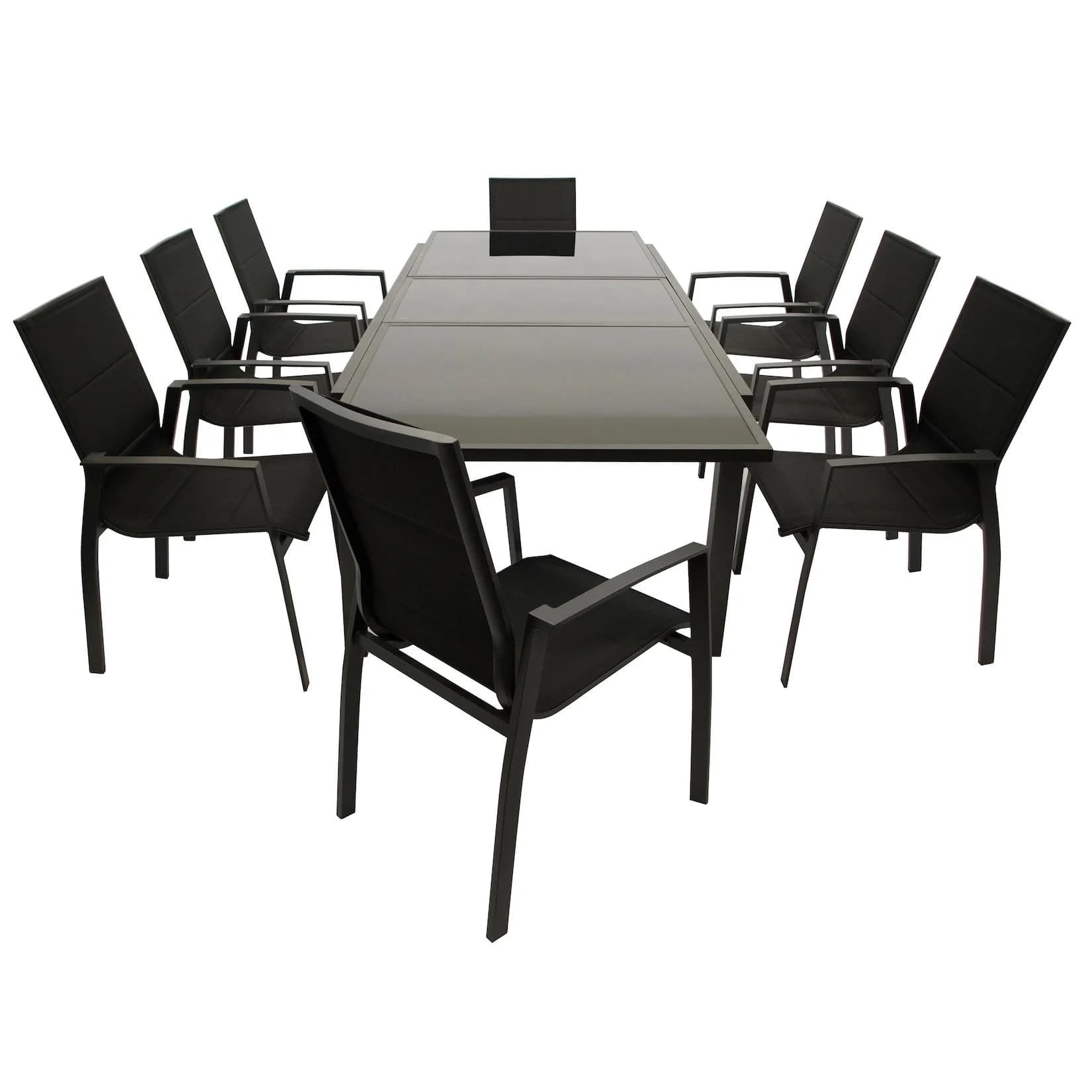 DEGAMO Garnitur TORINO 9-teilig Aluminium anthrazit + Glas + Kunstgewebe schwarz
