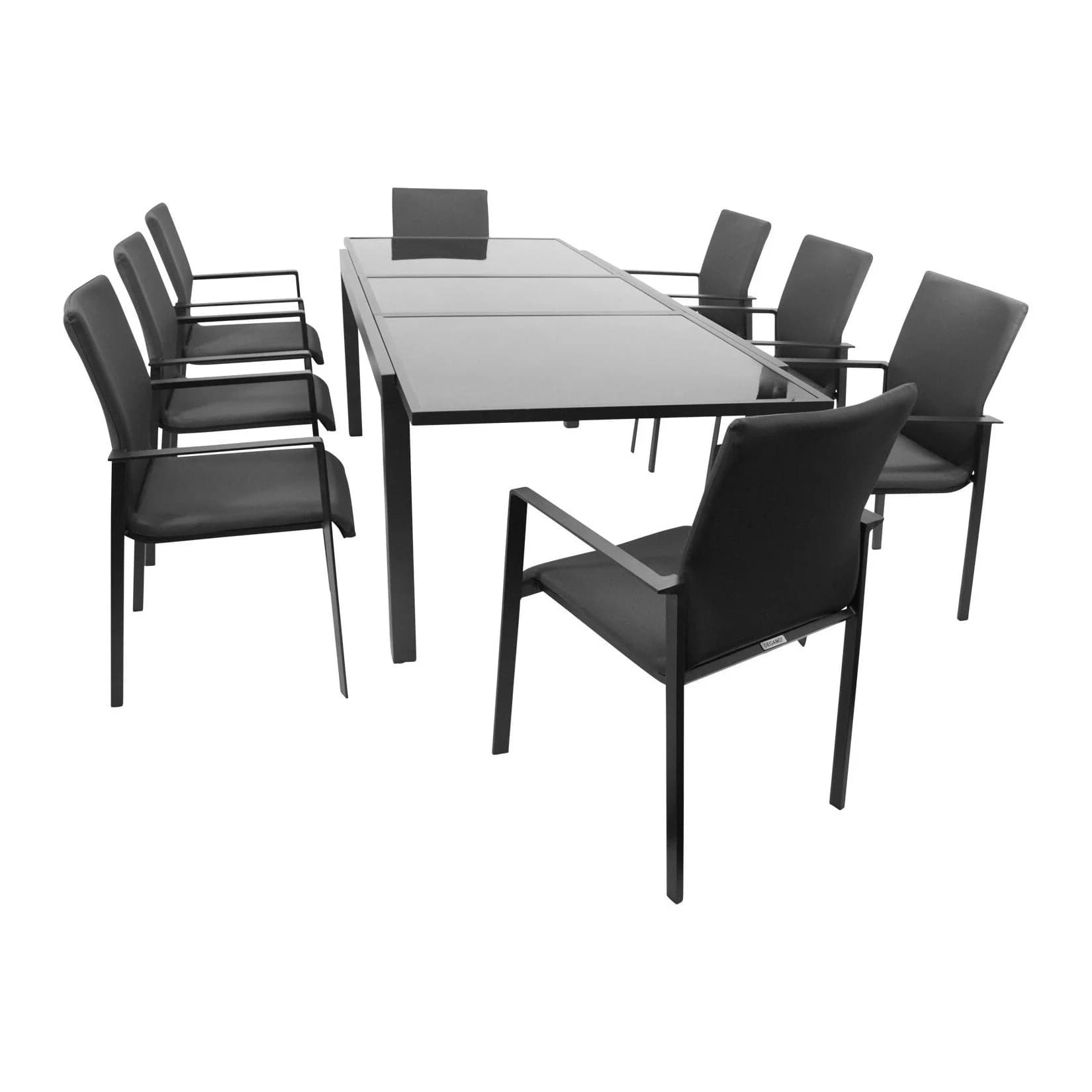 DEGAMO Garnitur TORINO 9-teilig Alu + Glas + Kunstgewebe grau