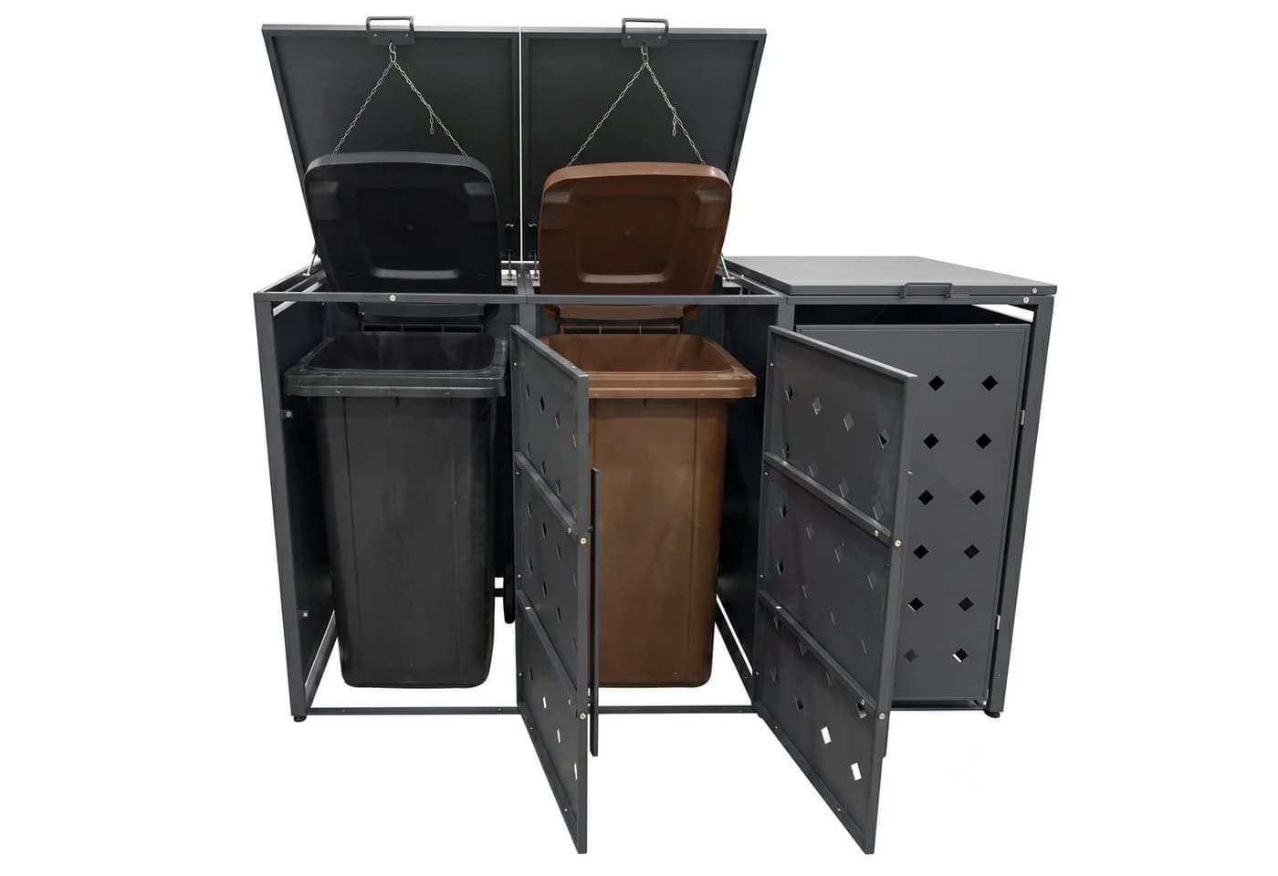 RAMROXX Mülltonnenbox 3er Metall anthrazit Style 4