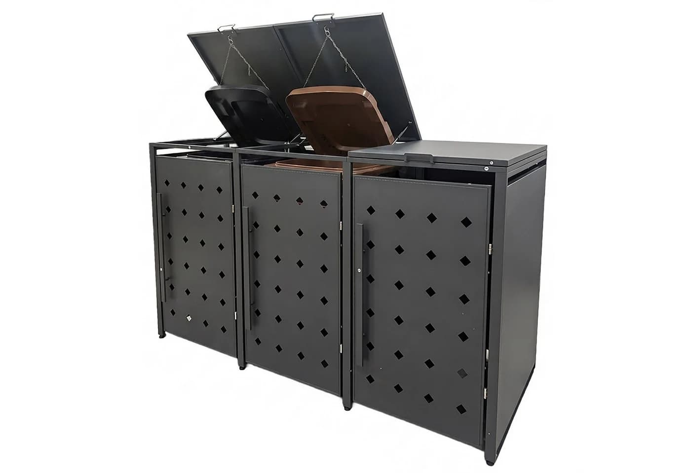 RAMROXX Mülltonnenbox 3er Metall anthrazit Style 4 - Bild 4