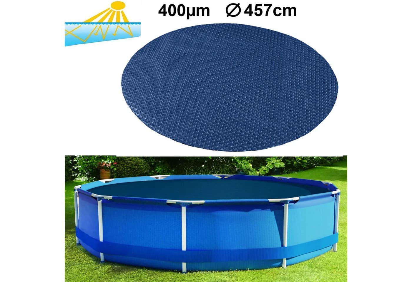 RAMROXX Solarabdeckplane 457cm Rundpool Blau/Schwarz 400µm - Bild 2
