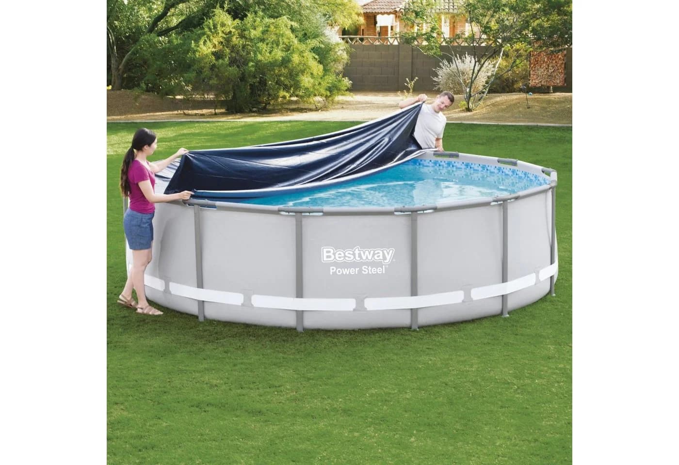 BESTWAY Pool-Abdeckplane Grau PVC für Frame Pool Ø 427cm - Bild 4