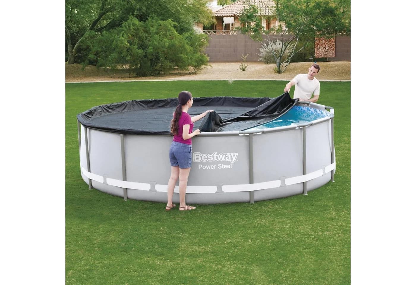 BESTWAY Pool-Abdeckplane Grau PVC für Frame Pool Ø 427cm - Bild 5