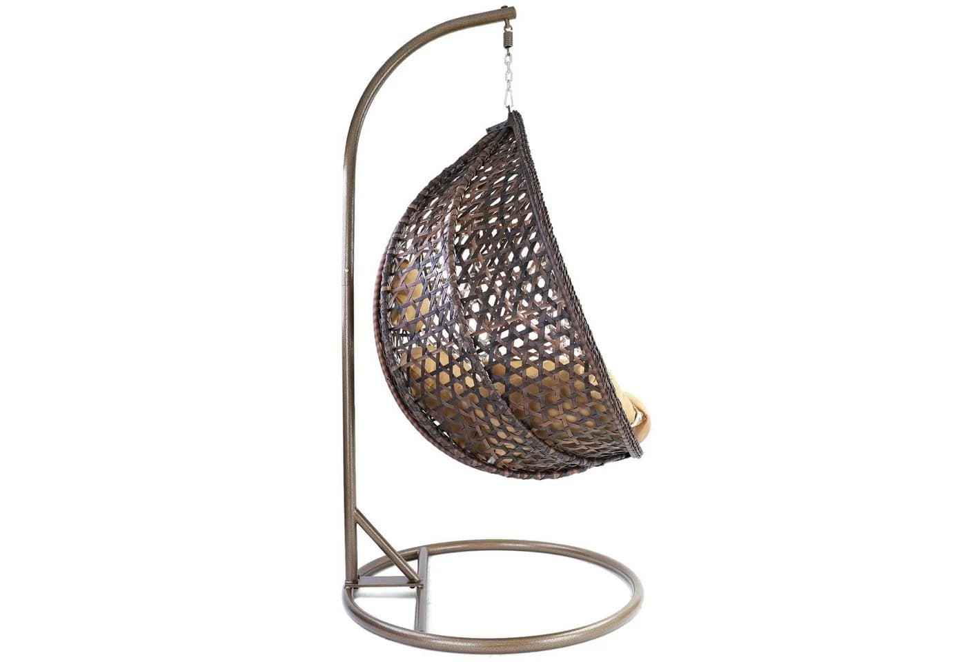 RAMROXX Hängesessel Luxus Style XXL Korb Dunkelbraun Gestell Braun mit Kissen
