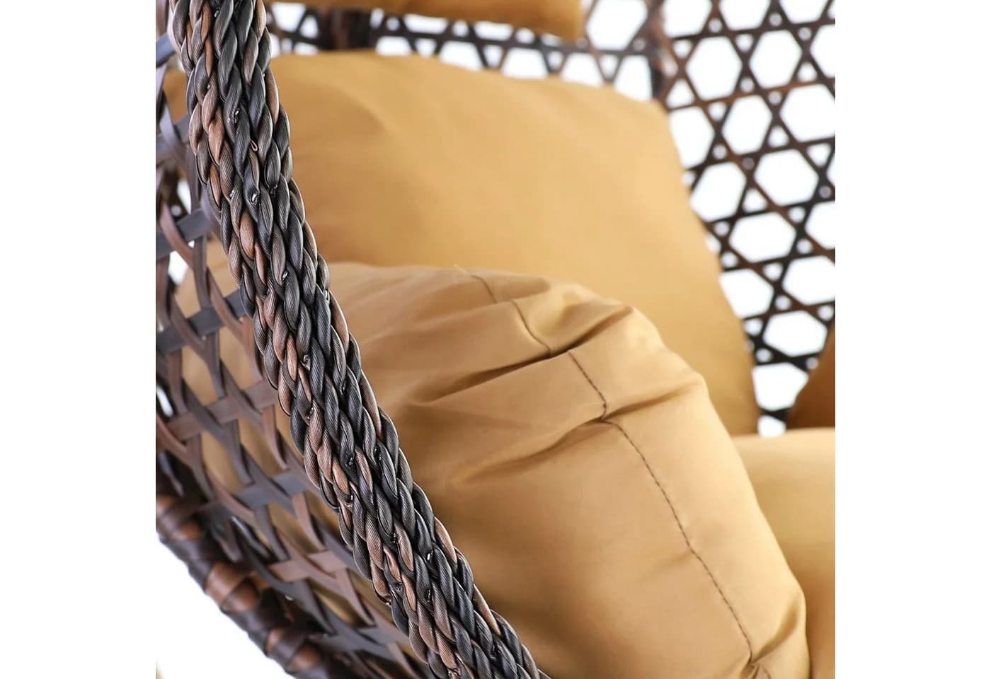 RAMROXX Hängesessel Luxus Style XXL Korb Dunkelbraun Gestell Braun mit Kissen - Bild 5