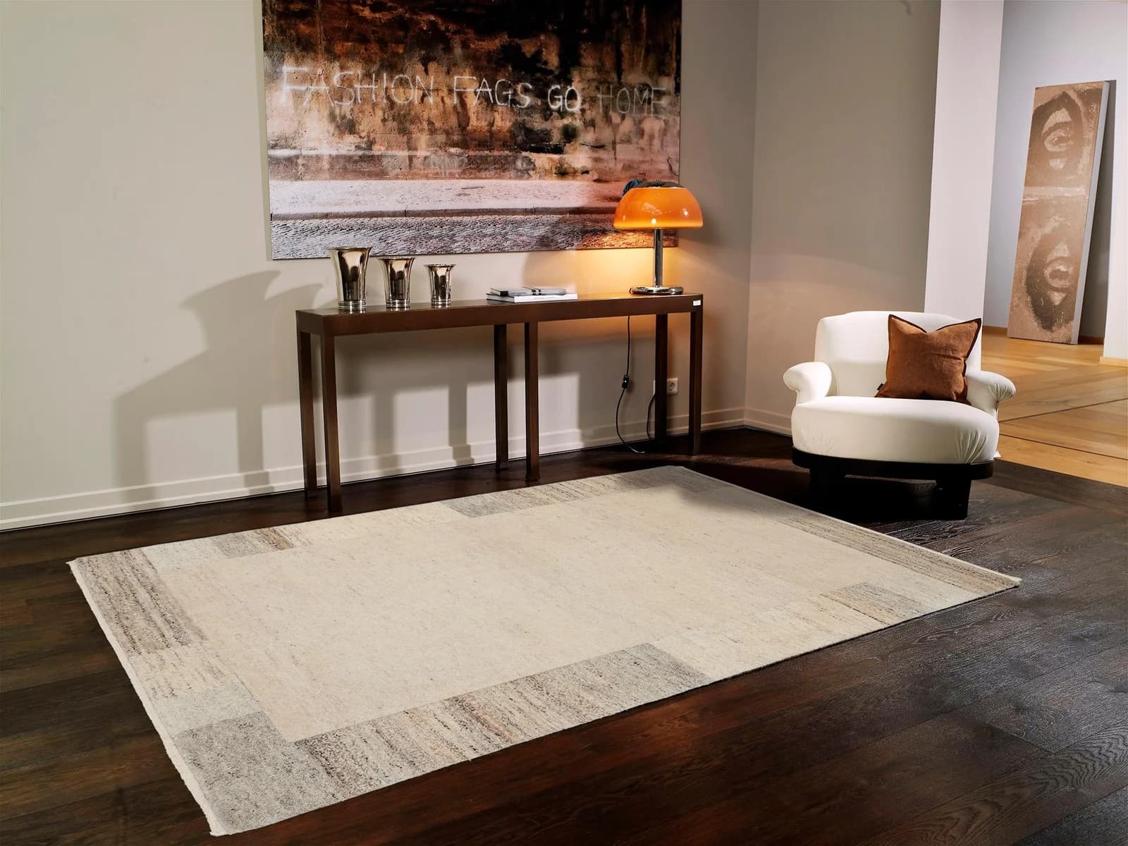 OCI Wollteppich Esempio Border Beige Grau Handgeknüpft