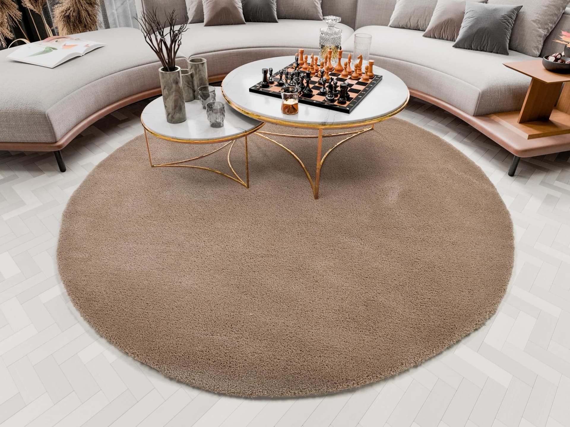 OCI Hochflor-Teppich Soft Dream Beige Rund 200cm Kunstfaser
