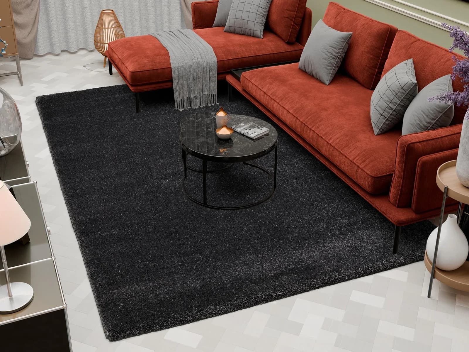 OCI Teppich Anthrazit Uni Hochflor 200x290 cm Polypropylen