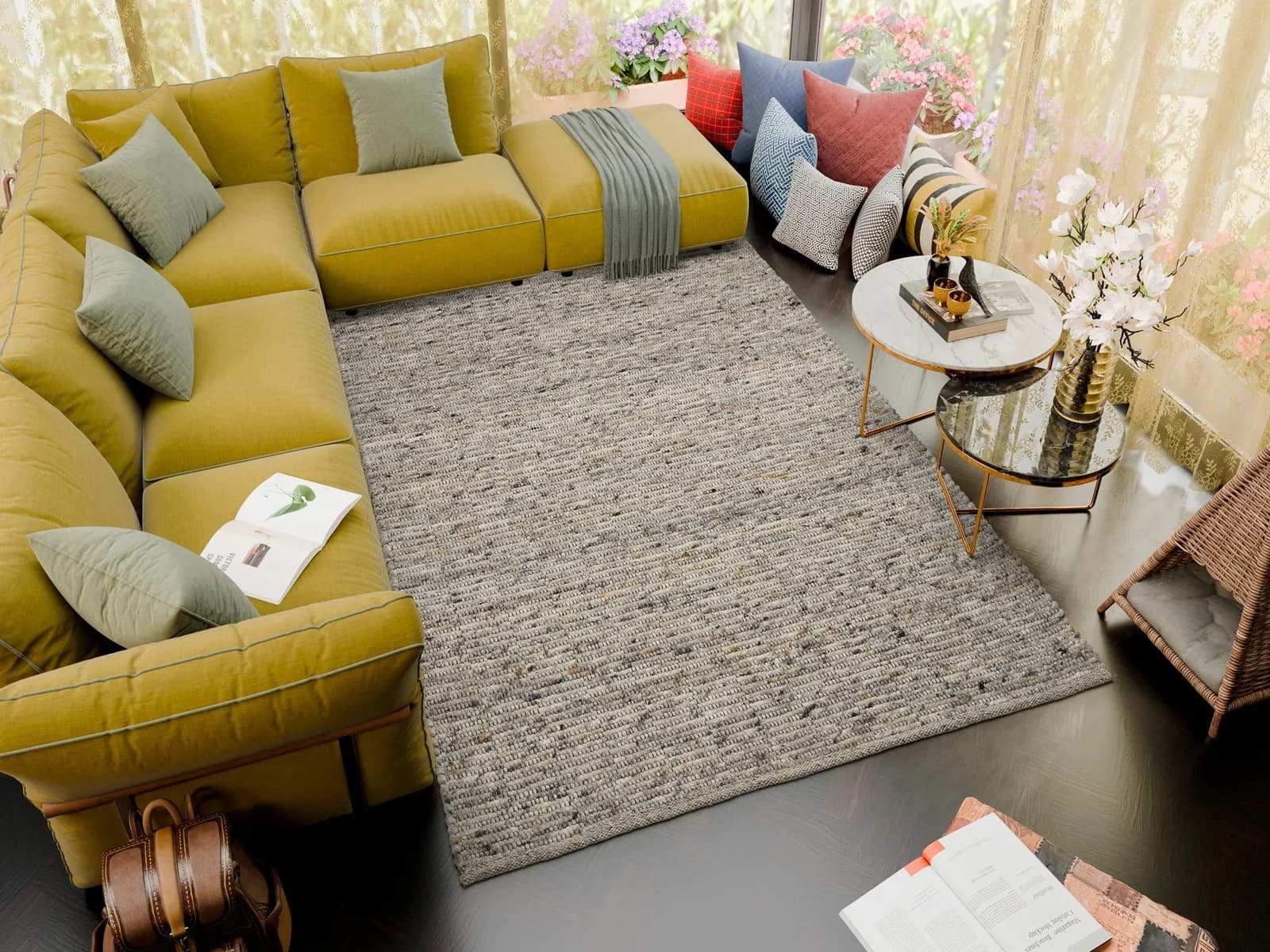 OCI Teppich ATRIUM HANDWEB Hellgrau Geometrisch Handgewebt